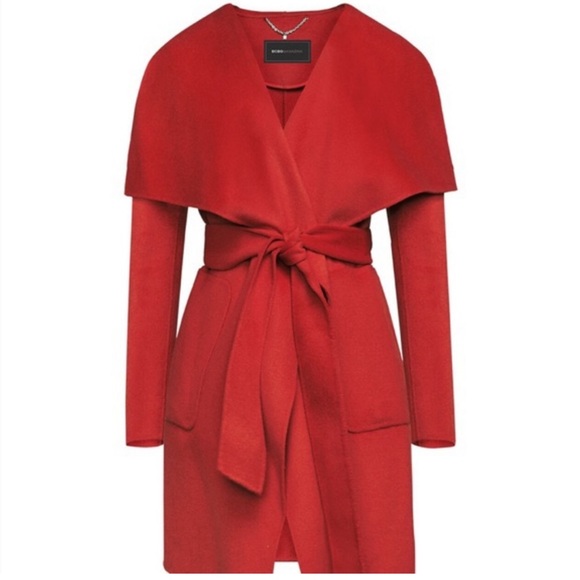 BCBGMaxAzria Jackets & Blazers - BCBGMaxAzria Jocelyn Wool-Blend Belted Shawl Wrap Coat Red Retro Boho Dressy XXS